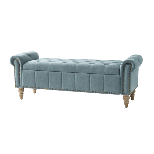 Joan Traditional Upholstered Button Turfed Storage Bench with Nailhead Trims