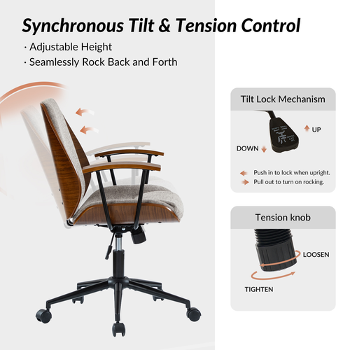 Adrian 24.75 in. W Height-adjustable Swivel Solid Wood Polyester Office Chair