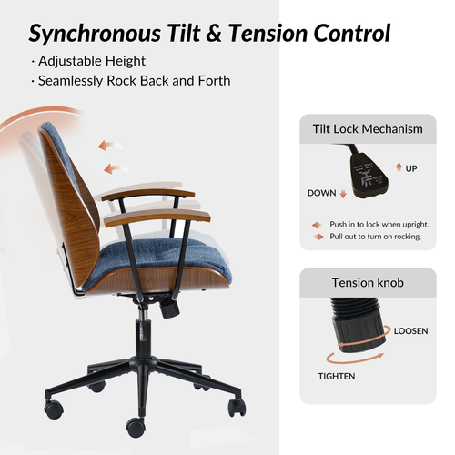 Adrian 24.75 in. W Height-adjustable Swivel Solid Wood Polyester Office Chair