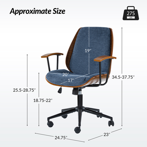 Adrian 24.75 in. W Height-adjustable Swivel Solid Wood Polyester Office Chair