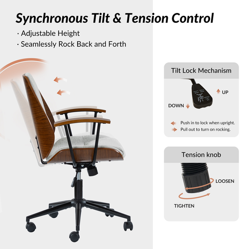 Adrian 24.75 in. W Height-adjustable Swivel Solid Wood Polyester Office Chair