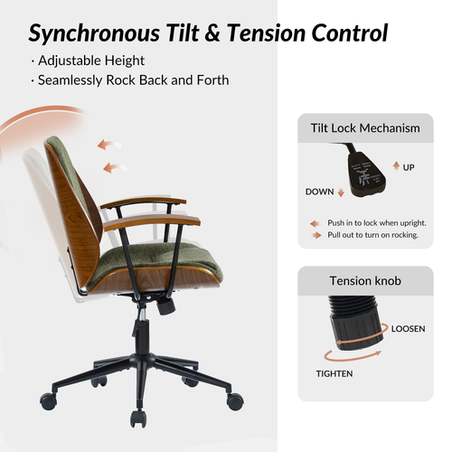 Adrian 24.75 in. W Height-adjustable Swivel Solid Wood Polyester Office Chair