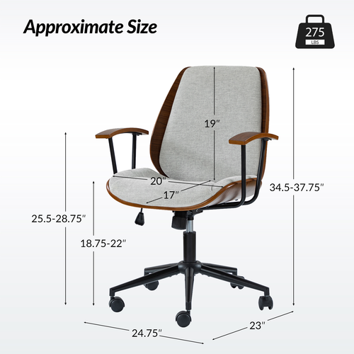 Adrian 24.75 in. W Height-adjustable Swivel Solid Wood Polyester Office Chair