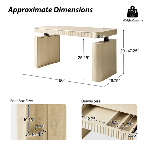 Baggio Modern Electric Adjustable Standing Desk with Cable Management