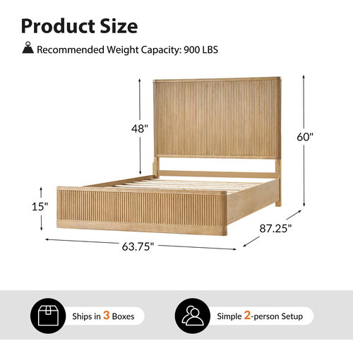Eustacio Solid Wood Frame Platform Bed with Fluted Surface