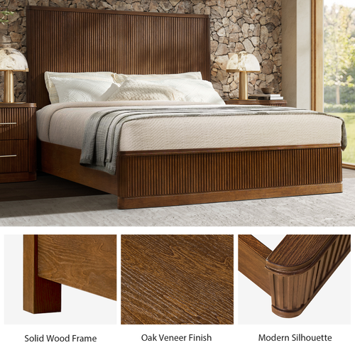 Eustacio Solid Wood Frame Platform Bed with Fluted Surface