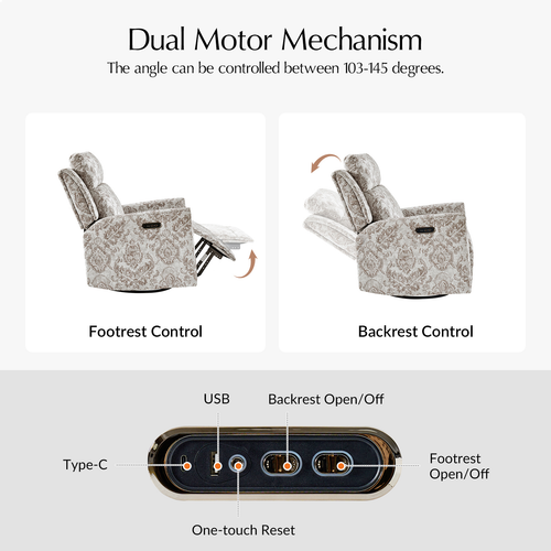 Arnold Powered Polyester Full Motion Recliner with Dual Motor Headrest and Footrest Separate Control