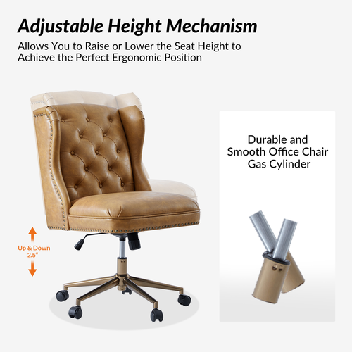 Jill Traditional Faux Leather Button Tufted Office Chair with Nailhead Trims