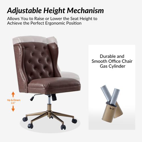 Jill Traditional Faux Leather Button Tufted Office Chair with Nailhead Trims