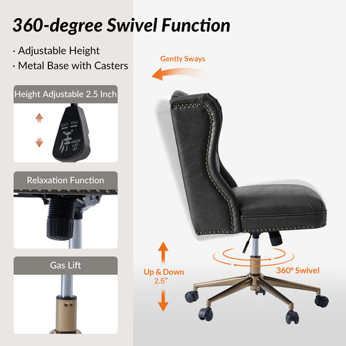 Jill Traditional Faux Leather Button Tufted Office Chair with Nailhead Trims