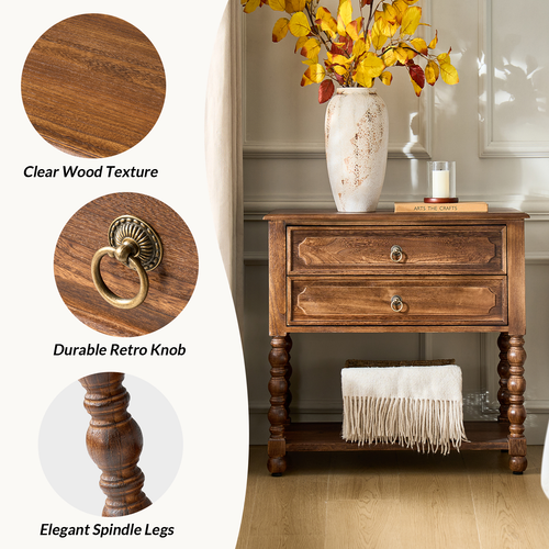 June 30 in. Square Wood End Table with Built-in Charging Outlets