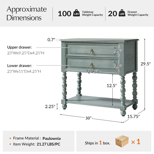 June 30 in. Square Wood End Table with Built-in Charging Outlets