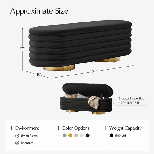 Zebulon 54 in. Velvet Upholstered Storage Bedroom Bench