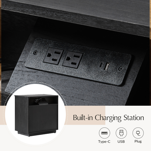 Lucas 3-Drawer Solid Wood Fully Assembled Nightstand with Charging Station