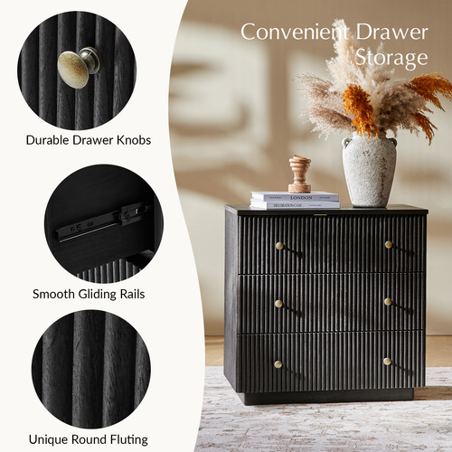 Lucas 3-Drawer Solid Wood Fully Assembled Nightstand with Charging Station