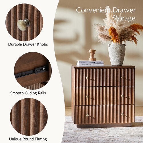 Lucas 3-Drawer Solid Wood Fully Assembled Nightstand with Charging Station