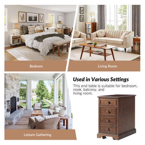 Ruperto 14 in. W MDF Rectangle End Table with Hooded Caster Wheels and Built-In Outlets