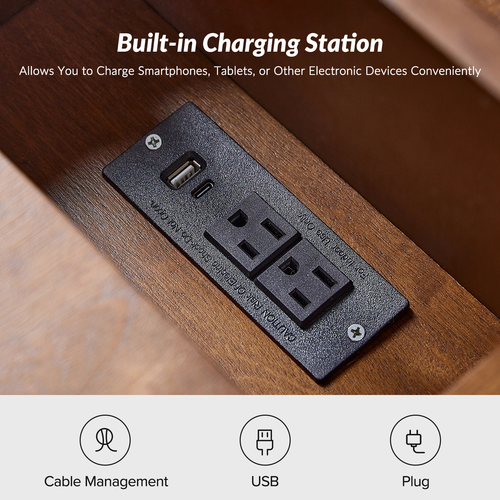 Ruperto 14 in. W MDF Rectangle End Table with Hooded Caster Wheels and Built-In Outlets