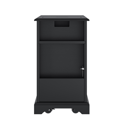 Ruperto 14 in. W MDF Rectangle End Table with Hooded Caster Wheels and Built-In Outlets