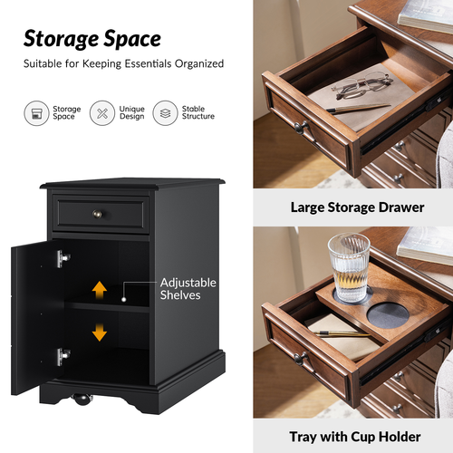 Ruperto 14 in. W MDF Rectangle End Table with Hooded Caster Wheels and Built-In Outlets