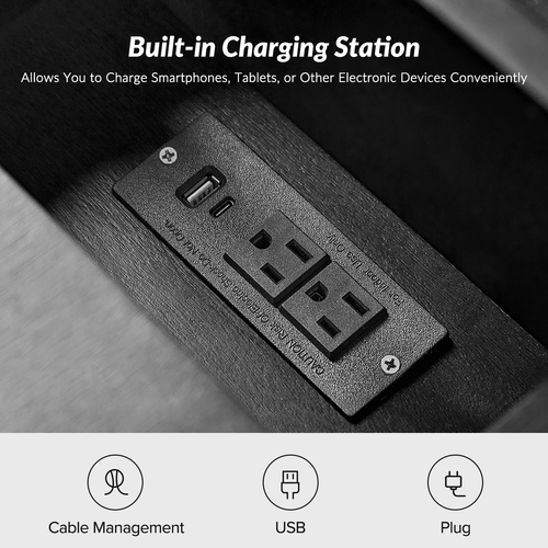 Ruperto 14 in. W MDF Rectangle End Table with Hooded Caster Wheels and Built-In Outlets