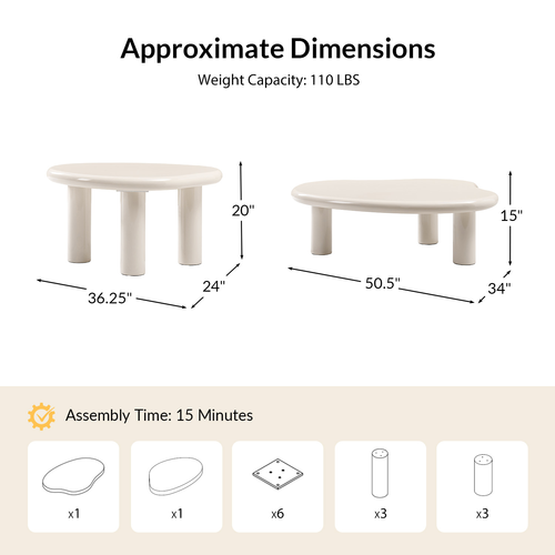 Canelio Modern 24 in. Wood Nesting Coffee Table