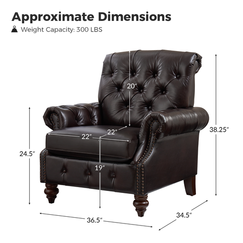 Ivo 36.5"W Traditional Oil Wax Genuine Leather Arm Chair