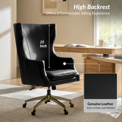 Fabio 25.5 in. W Genuine Leather Tilting Executive Chair