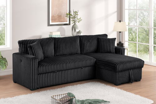 Aria Black Sectional With Pull-Out Bed & Storage Chaise