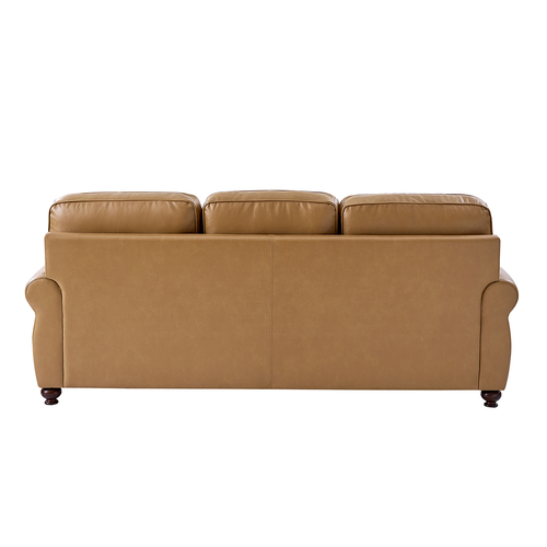 Justina 85.5 in. Traditional Rectangular Rolled Arms Genuine Leather Sofa with Nailhead Trims