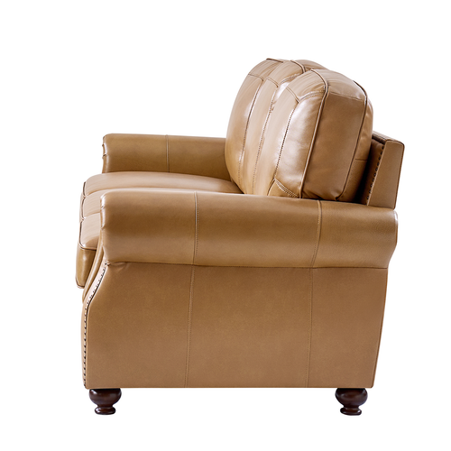 Justina 85.5 in. Traditional Rectangular Rolled Arms Genuine Leather Sofa with Nailhead Trims