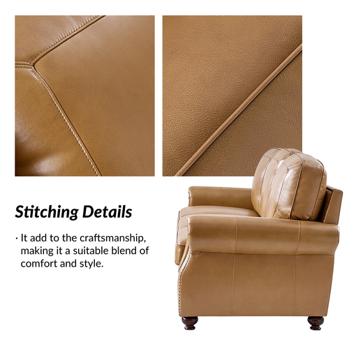 Justina 85.5 in. Traditional Rectangular Rolled Arms Genuine Leather Sofa with Nailhead Trims
