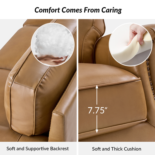 Justina 85.5 in. Traditional Rectangular Rolled Arms Genuine Leather Sofa with Nailhead Trims