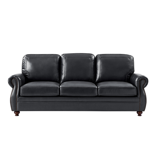 Justina 85.5 in. Traditional Rectangular Rolled Arms Genuine Leather Sofa with Nailhead Trims