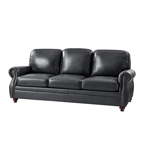 Justina 85.5 in. Traditional Rectangular Rolled Arms Genuine Leather Sofa with Nailhead Trims