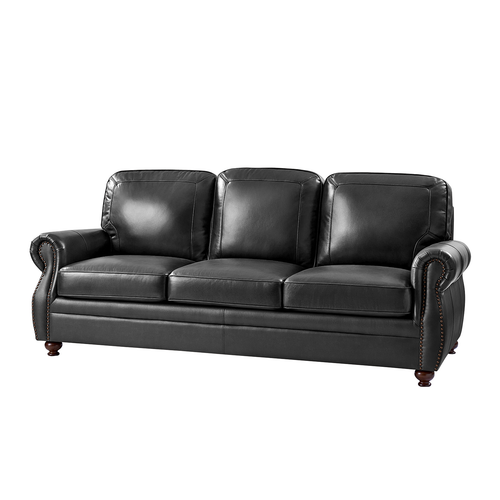 Justina 85.5 in. Traditional Rectangular Rolled Arms Genuine Leather Sofa with Nailhead Trims