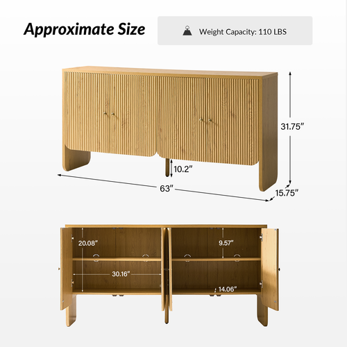 Phyllis Wood 63 in. 4-Door Sideboard with Grooved Panel Design and Adjustable Shelves