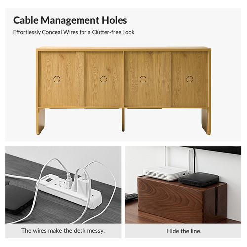 Phyllis Wood 63 in. 4-Door Sideboard with Grooved Panel Design and Adjustable Shelves