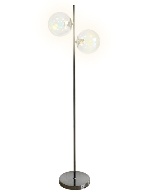 "Celestial Radiance" Metal Floor Lamp With Iridescent Glass Globes - Gun Metal Iridescent Glass