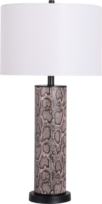 "Serpent Elegance" Faux Leather Table Lamp With Metal Base (Set of 2) - Snake Skin / Asb Gray