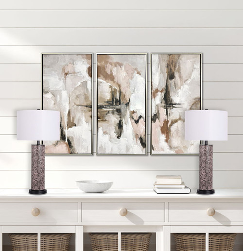 "Serpent Elegance" Faux Leather Table Lamp With Metal Base (Set of 2) - Snake Skin / Asb Gray