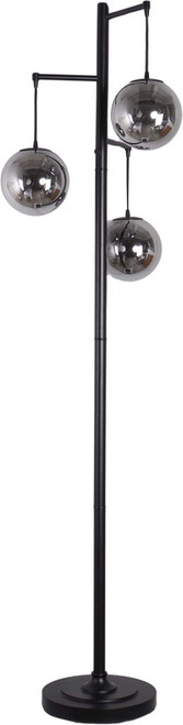 "Globe Cascade" Metal Floor Lamp With Glass Globes - Polished Chrome / Smoked Glass