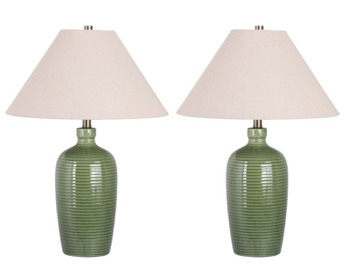 "Verdant Elegance" Ceramic Table Lamp (Set of 2) - Sage Green / Asb