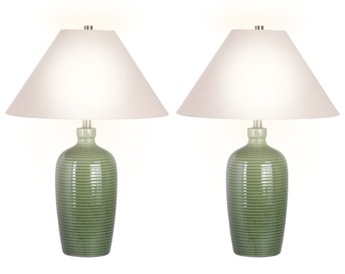 "Verdant Elegance" Ceramic Table Lamp (Set of 2) - Sage Green / Asb