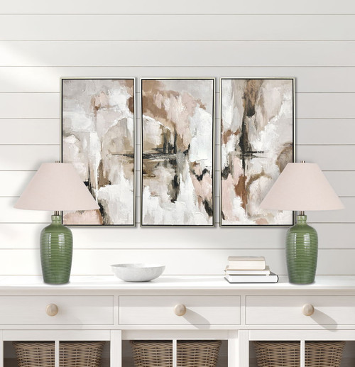 "Verdant Elegance" Ceramic Table Lamp (Set of 2) - Sage Green / Asb