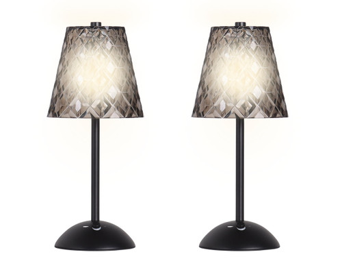"Crystal Radiance II" Rechargeable LED Metal Accent Lamp (Set of 2) - Matte Black / Smoke