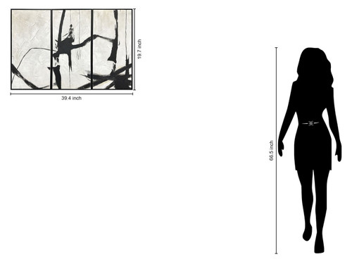 "Abstract Harmony" Hand-Painted Canvas Triptych In Frame - Black / White