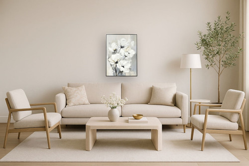 "Whispering Blooms II" Hand-Embellished Canvas In Frame - Neutral / Cream / Ivory