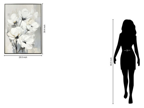 "Whispering Blooms II" Hand-Embellished Canvas In Frame - Neutral / Cream / Ivory