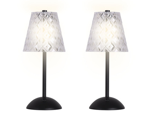 "Crystal Radiance I" Rechargeable LED Metal Accent Lamp (Set of 2) - Matte Black / Clear Gray